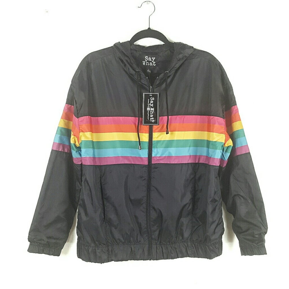 NWT Rainbow Striped Windbreaker - Picture 2 of 5